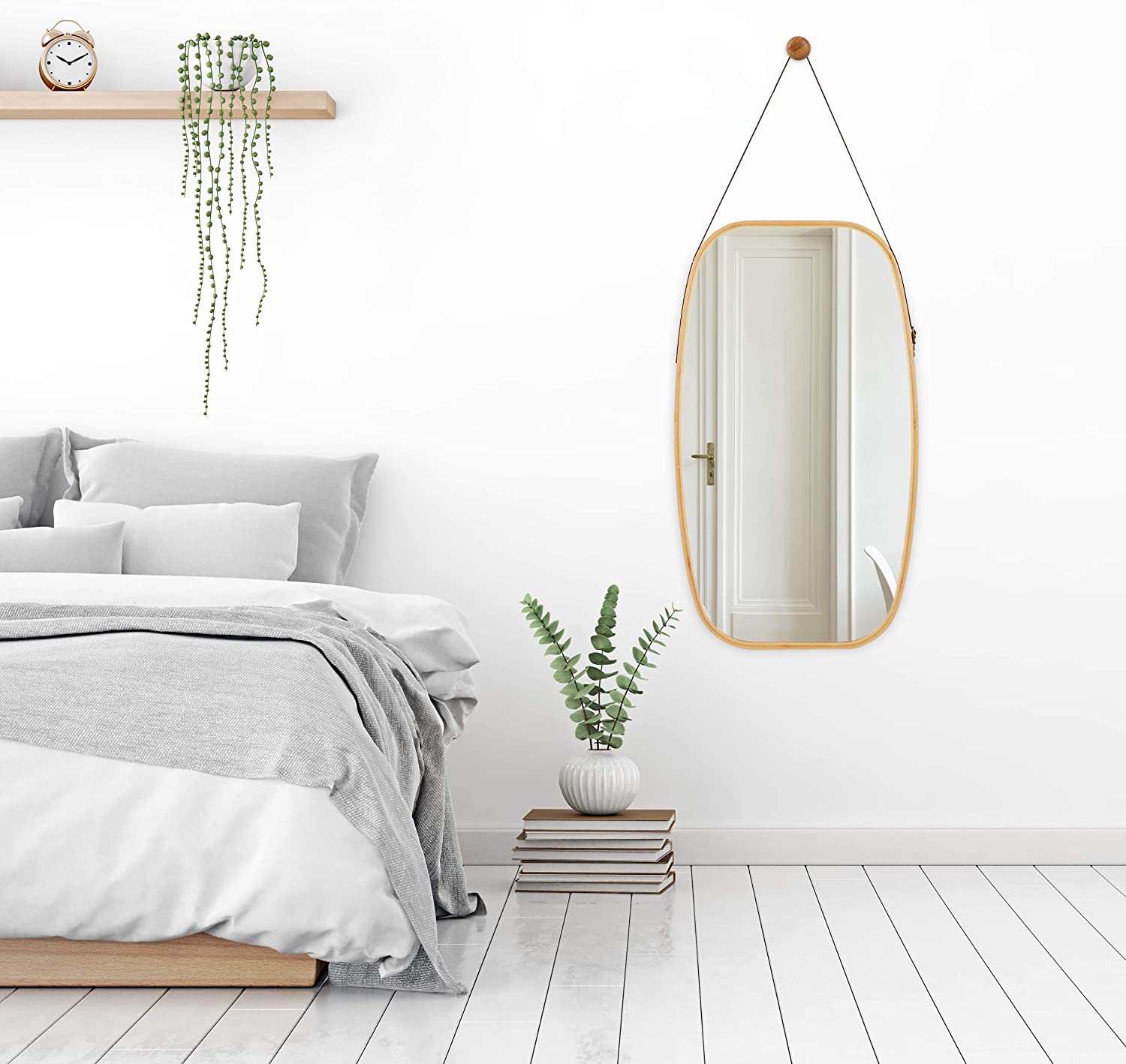 Relaxdays Διακοσμητικός Καθρέπτης Τοίχου με Κορνίζα από Μπαμπού - 76,5 x 43,5 x 1,5 cm - Natural - 4052025265014