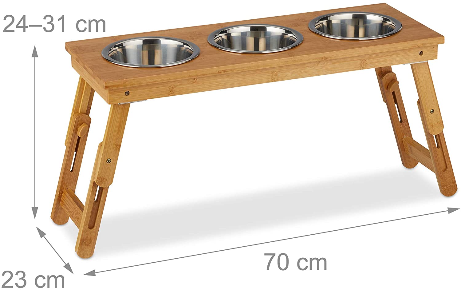 Relaxdays Foldable Bowl Stand - Αναδιπλούμενο Σταντ με 3 Μπολ για Νερό και Τροφή - 700 ml - Natural - 4052025916084