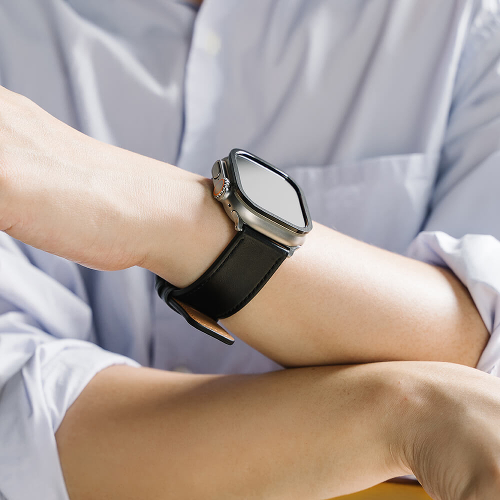 Ringke Λουράκι Apple Watch 2 / 3 / 4 / 5 / 6 / 7 / 8 / 9 / SE / SE 2 / ULTRA 1 / ULTRA 2 - 42 / 44 / 45 / 49 mm Leather One Basic Bold Δερμάτινο Λουράκι - Black