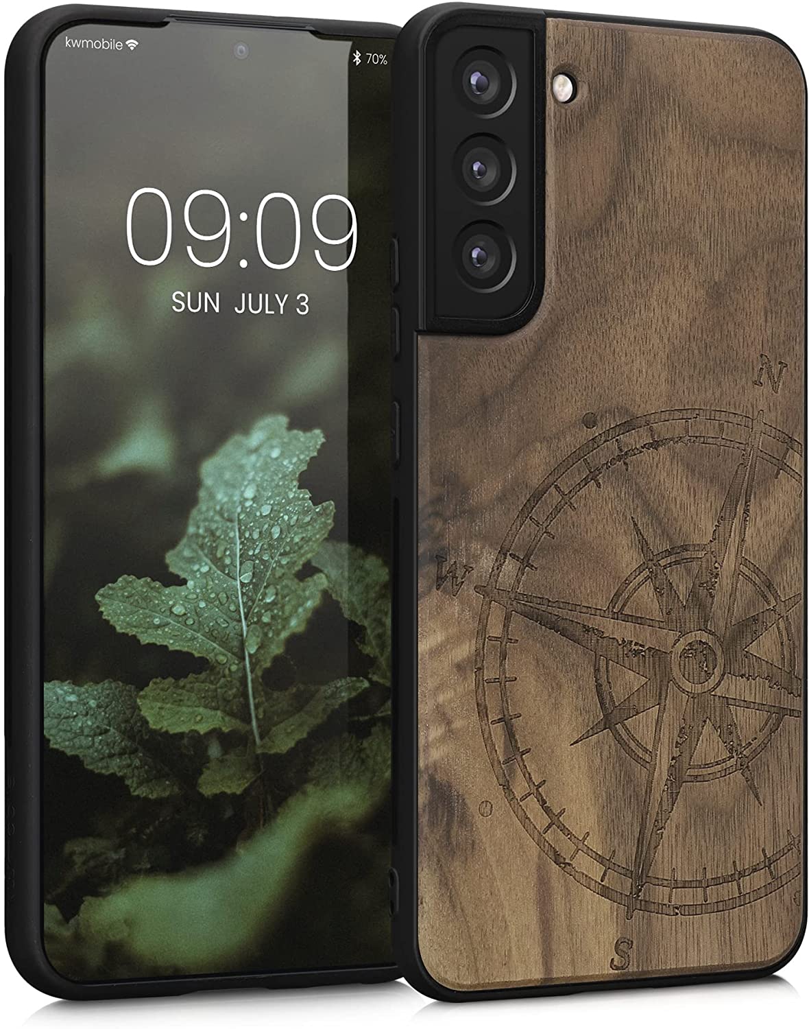KW Samsung Galaxy S22+ Θήκη από Φυσικό Ξύλο - Design Navigational Compass - Dark Brown - 58305.02
