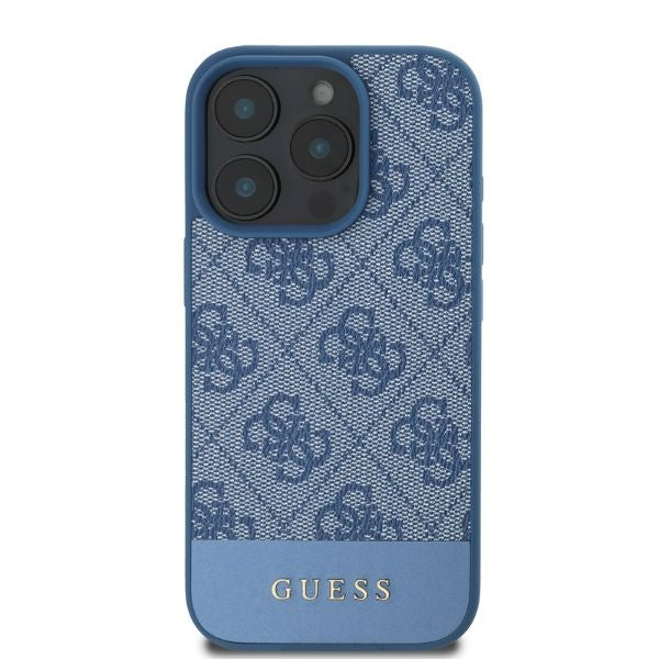 Guess iPhone 16 Pro Max - 4G Bottom Stripe - Θήκη με Επένδυση Συνθετικού Δέρματος - Blue - GUHCP16XG4GLBL