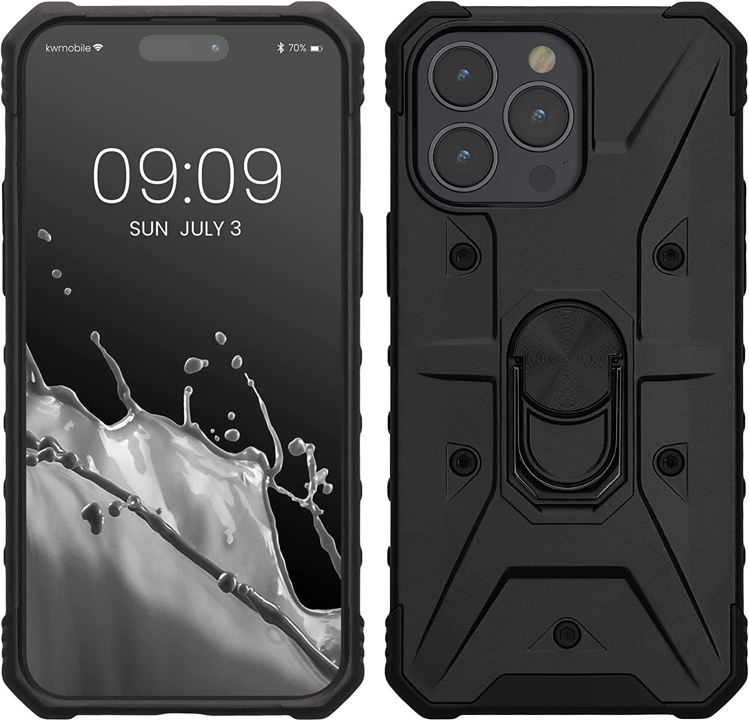 KW iPhone 14 Pro Max Hybrid Σκληρή Θήκη με Πλαίσιο Σιλικόνης TPU και Δαχτυλίδι Συγκράτησης - Black - 60636.01