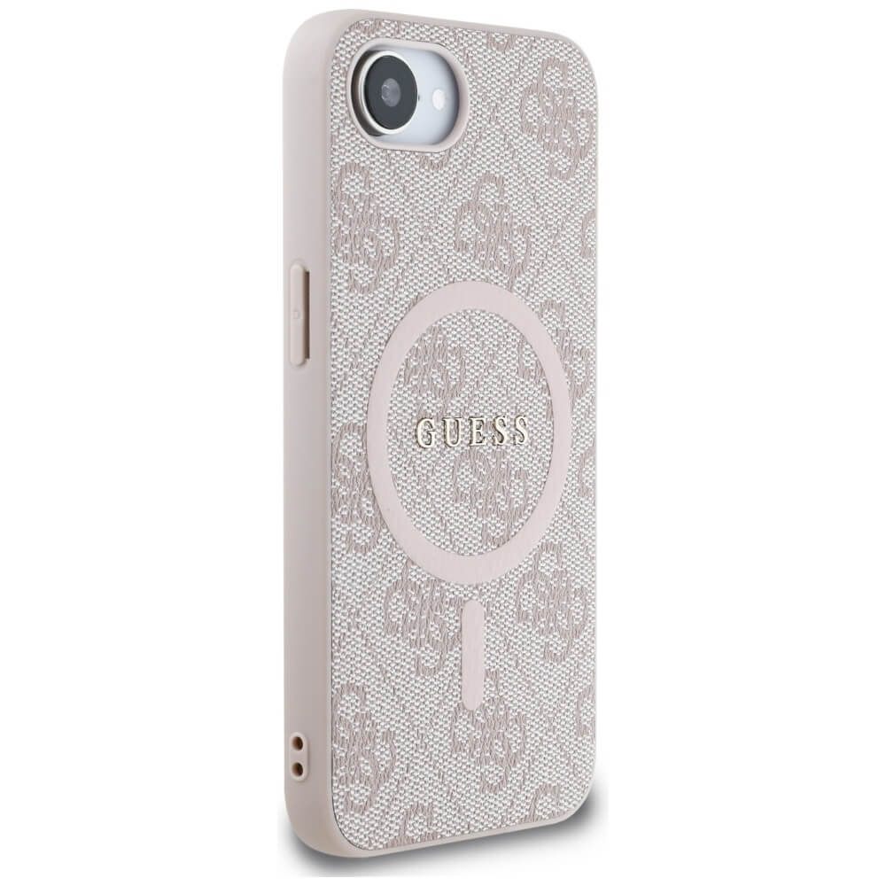 Guess iPhone 16e - 4G Ring Classic Logo - MagSafe Θήκη με Επένδυση Συνθετικού Δέρματος - Pink - GUHMPSE4G4GFRP