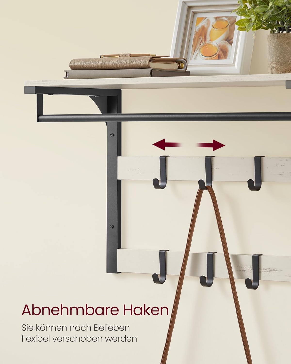 Vasagle Επιτοίχια Κρεμάστρα με 10 Αφαιρούμενους Γάντζους - 65 x 30 x 42 cm - Vintage White / Black - LCR101W03