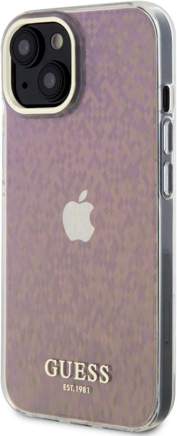 Guess iPhone 15 IML Faceted Mirror Disco Iridescent Σκληρή Θήκη με Πλαίσιο Σιλικόνης - Pink - GUHCP15SHDECMP