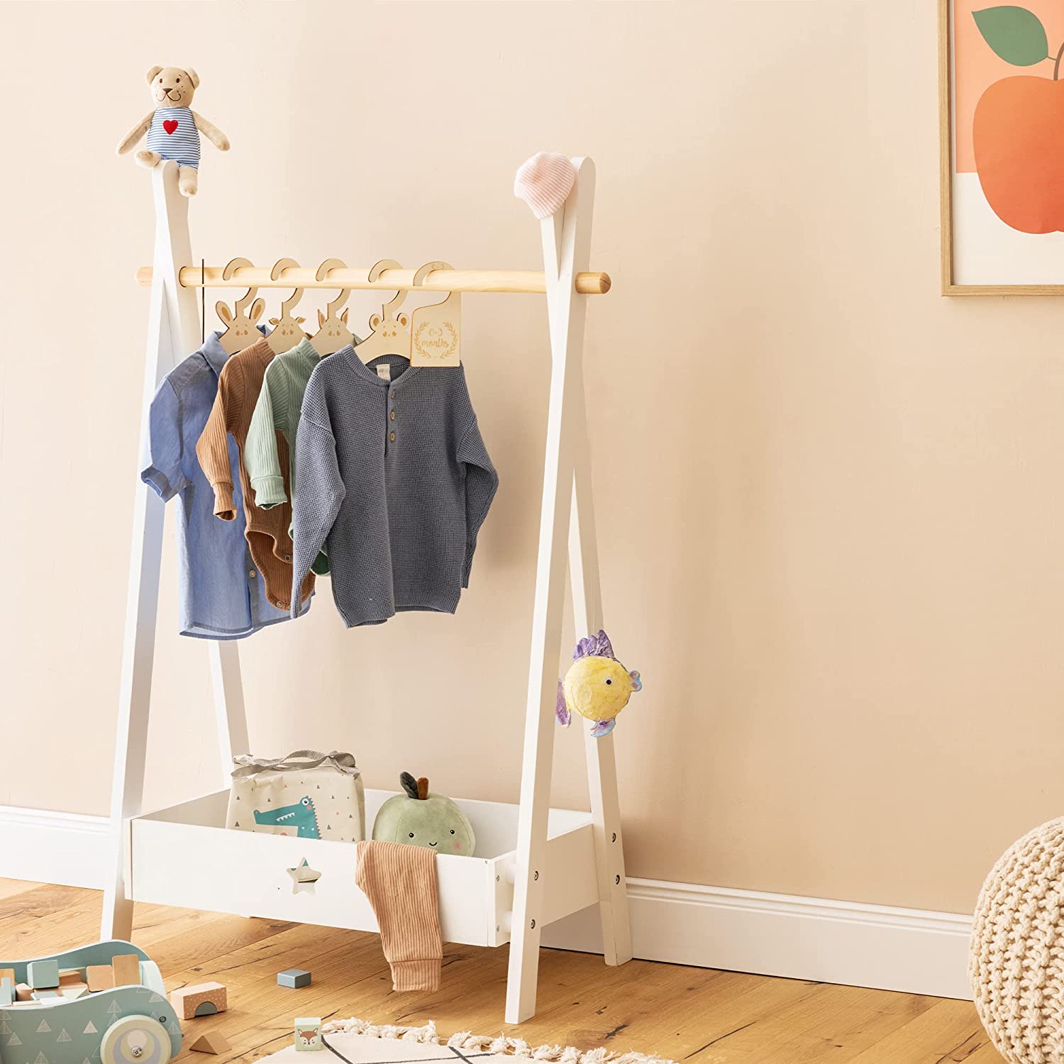 Navaris Σετ με 20 Βρεφικές Ξύλινες Κρεμάστρες Ρούχων και 6 Διαχωριστικά - Beige - 57942.26