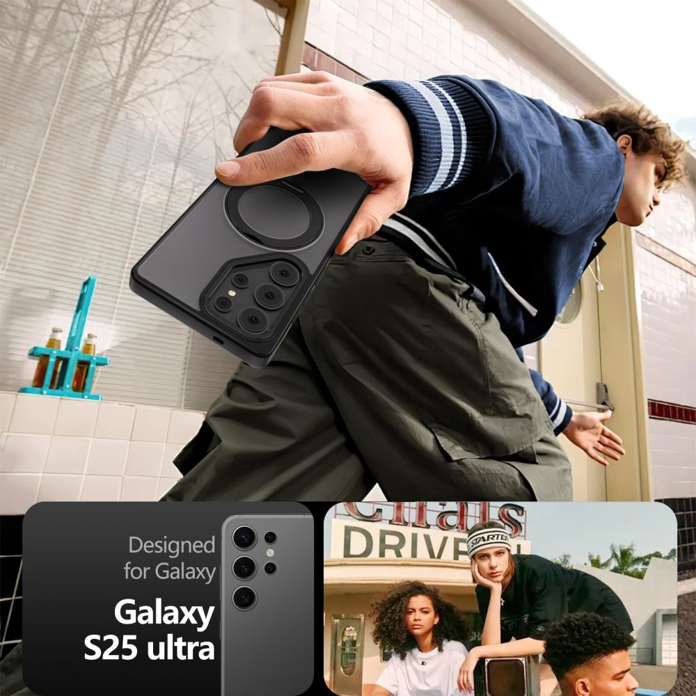 Tech-Protect Samsung Galaxy S25 Ultra MagRing - Σκληρή MagSafe Θήκη με Περιστρεφόμενο Δαχτυλίδι Συγκράτησης / Stand - Matte Black / Ημιδιάφανη