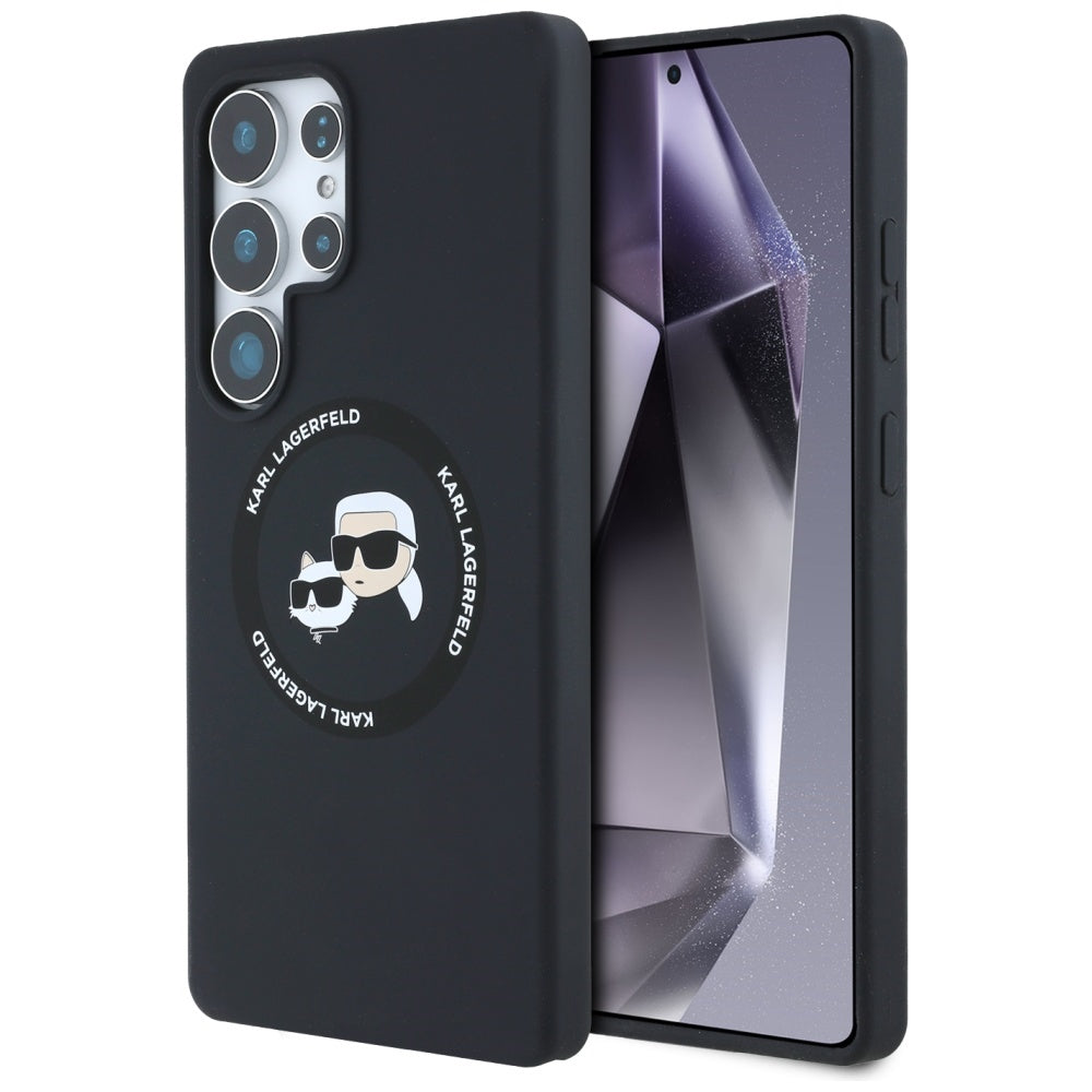 Karl Lagerfeld Samsung Galaxy S25 Ultra - Silicone Double Heads and Circle - Σκληρή Θήκη Σιλικόνης με MagSafe - Black - KLHMS25LSKCHTCK