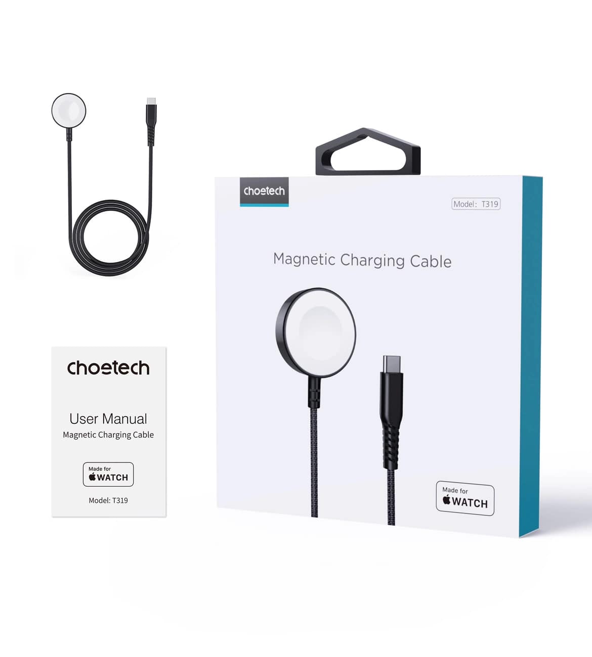 Choetech T319 MFI 5W Καλώδιο Type-C με Μαγνητική Βάση Φόρτισης για Apple Watch - 1m - Black