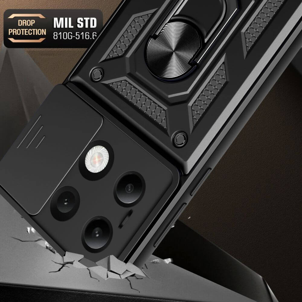 Techsuit Xiaomi Redmi Note 13 4G - CamShield - Σκληρή Θήκη με Προστασία Καμερών και Δαχτυλίδι Συγκράτησης - Black