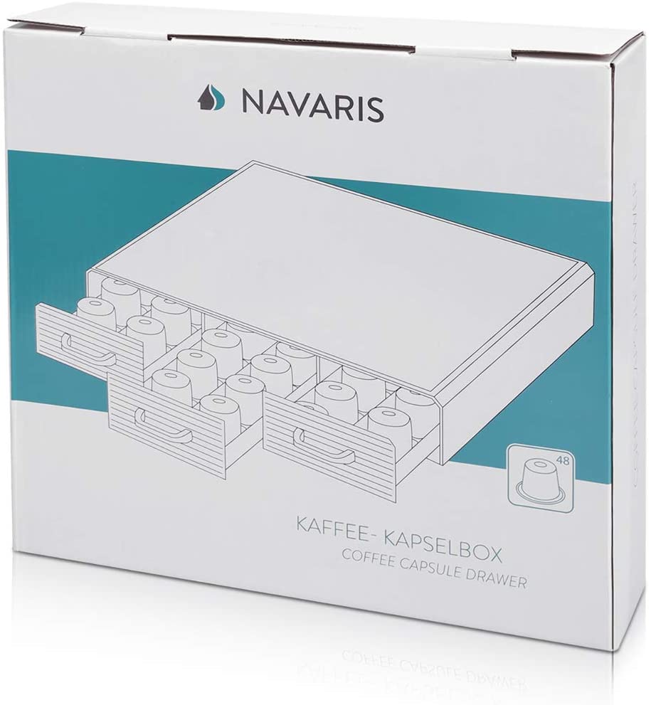 Navaris Capsule Holder - Κουτί Αποθήκευσης με 3 Συρτάρια για Κάψουλες Nespresso / Βάση για Καφετιέρα - Black - 47364.02