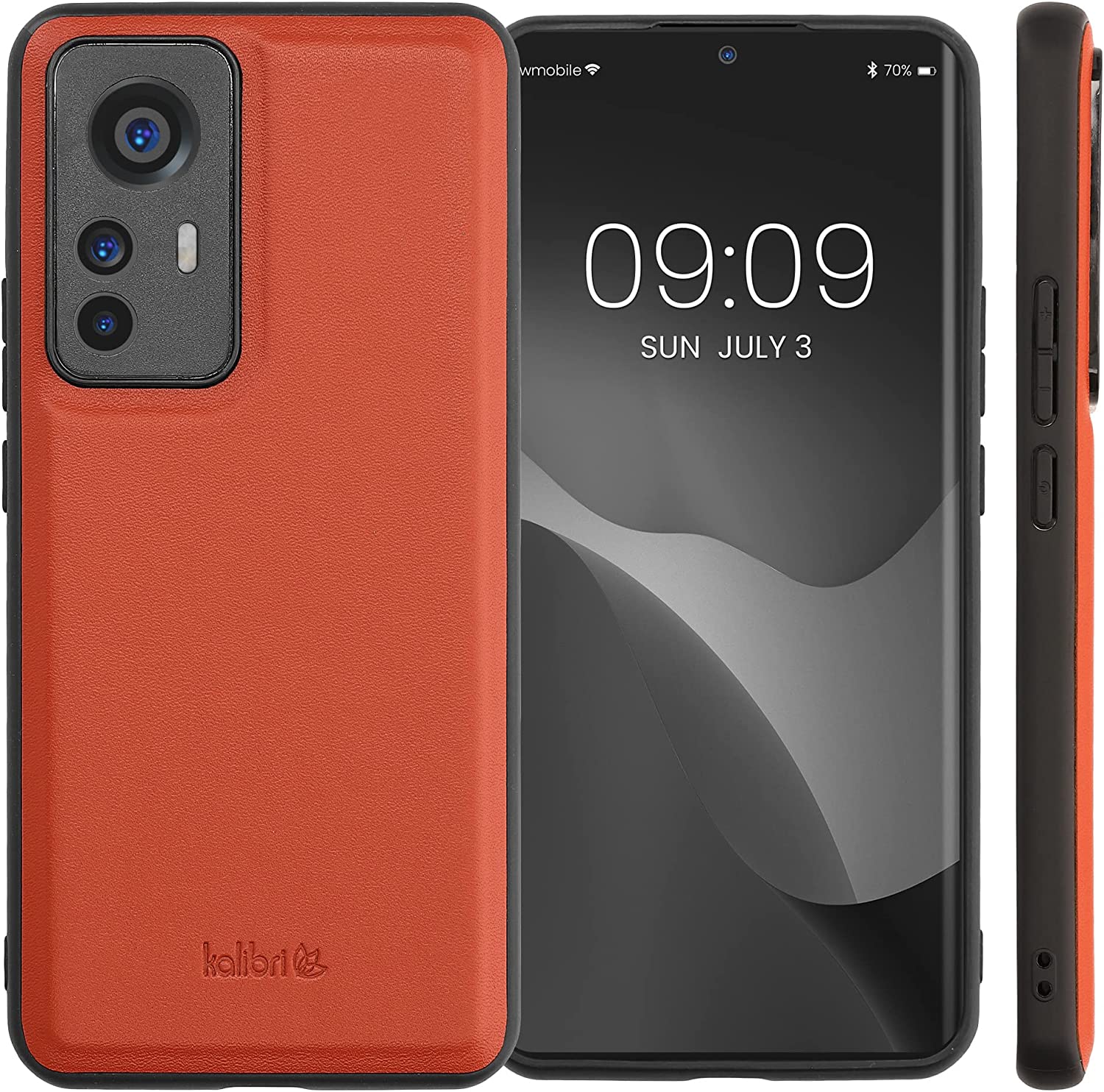 Kalibri Xiaomi 12T / 12T Pro Σκληρή Θήκη με Επένδυση Γνήσιου Δέρματος και Πλαίσιο Σιλικόνης - Orange - 60259.29