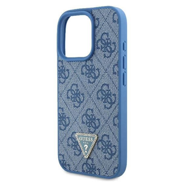 Guess iPhone 16 Pro Max - Leather 4G Triangle Strass - Θήκη με Επένδυση Συνθετικού Δέρματος - Blue - GUHCP16XP4TDPB