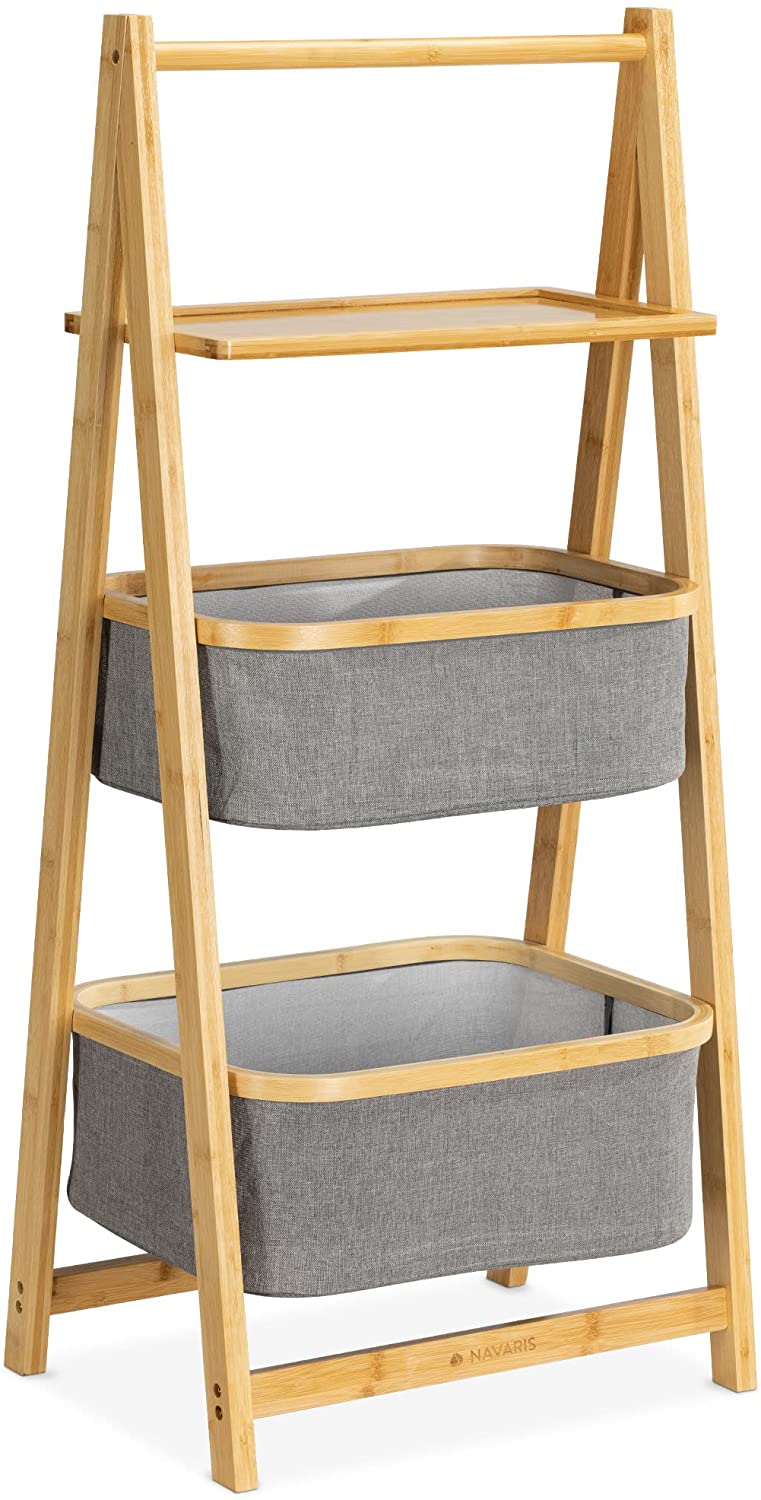 Navaris Ράφι Μπάνιου 3 Επιπέδων από Μπαμπού - Light Brown / Grey - 54154.01