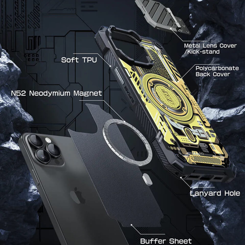 Supcase iPhone 15 Pro Max - Unicorn Beetle XT MagSafe - Σκληρή Θήκη με Προστασία Κάμερας / Stand - Yellow Circuit