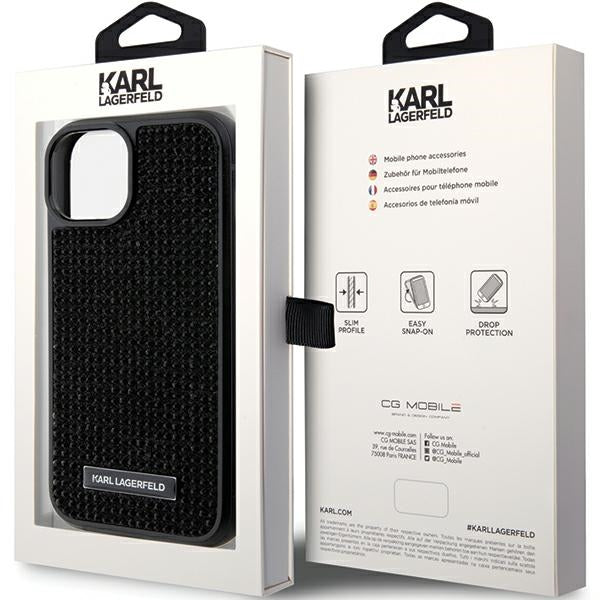 Karl Lagerfeld iPhone 15 - Rhinestone Logo Metal Plate Σκληρή Θήκη με Πλαίσιο Σιλικόνης - Black - KLHCP15SHDSPLK