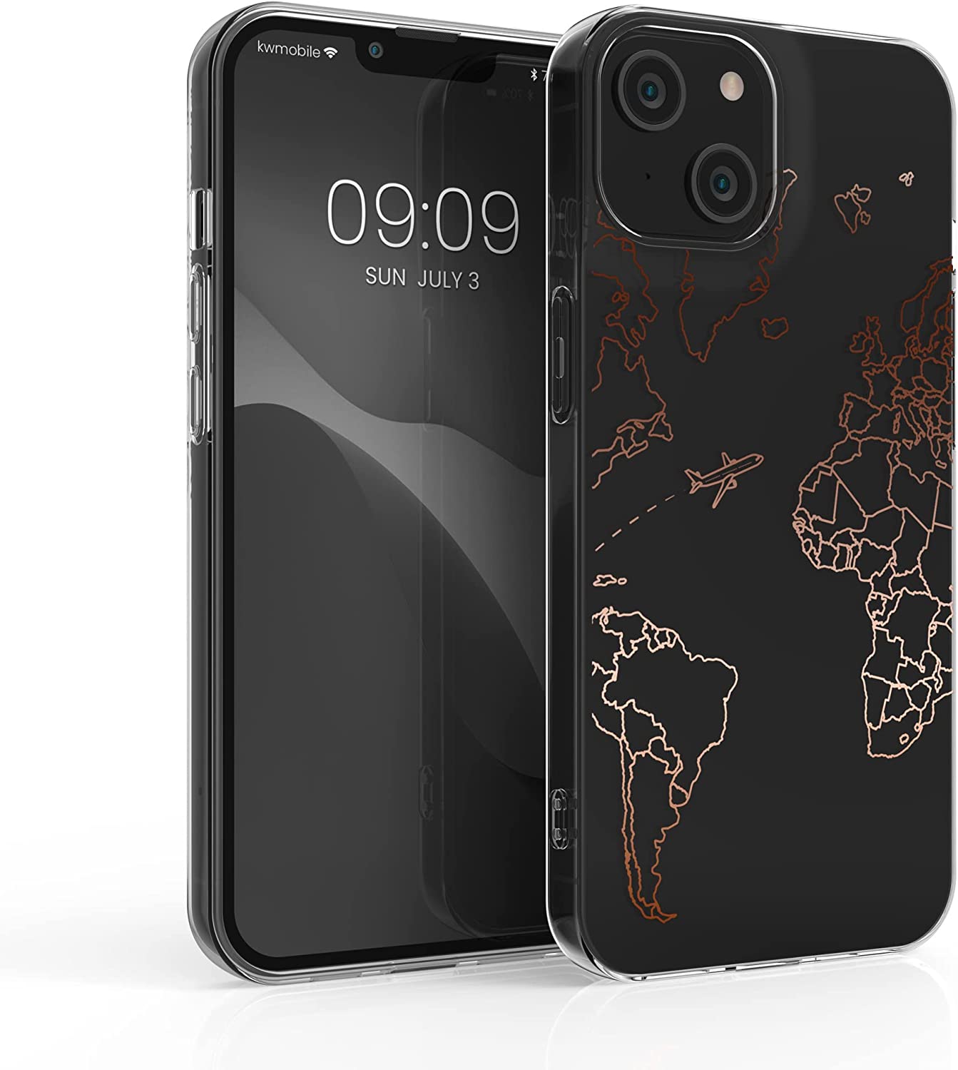 KW iPhone 14 Σκληρή Θήκη με Πλαίσιο Σιλικόνης - Design Travel and Explore - Διάφανη - Rose Gold - 59204.01