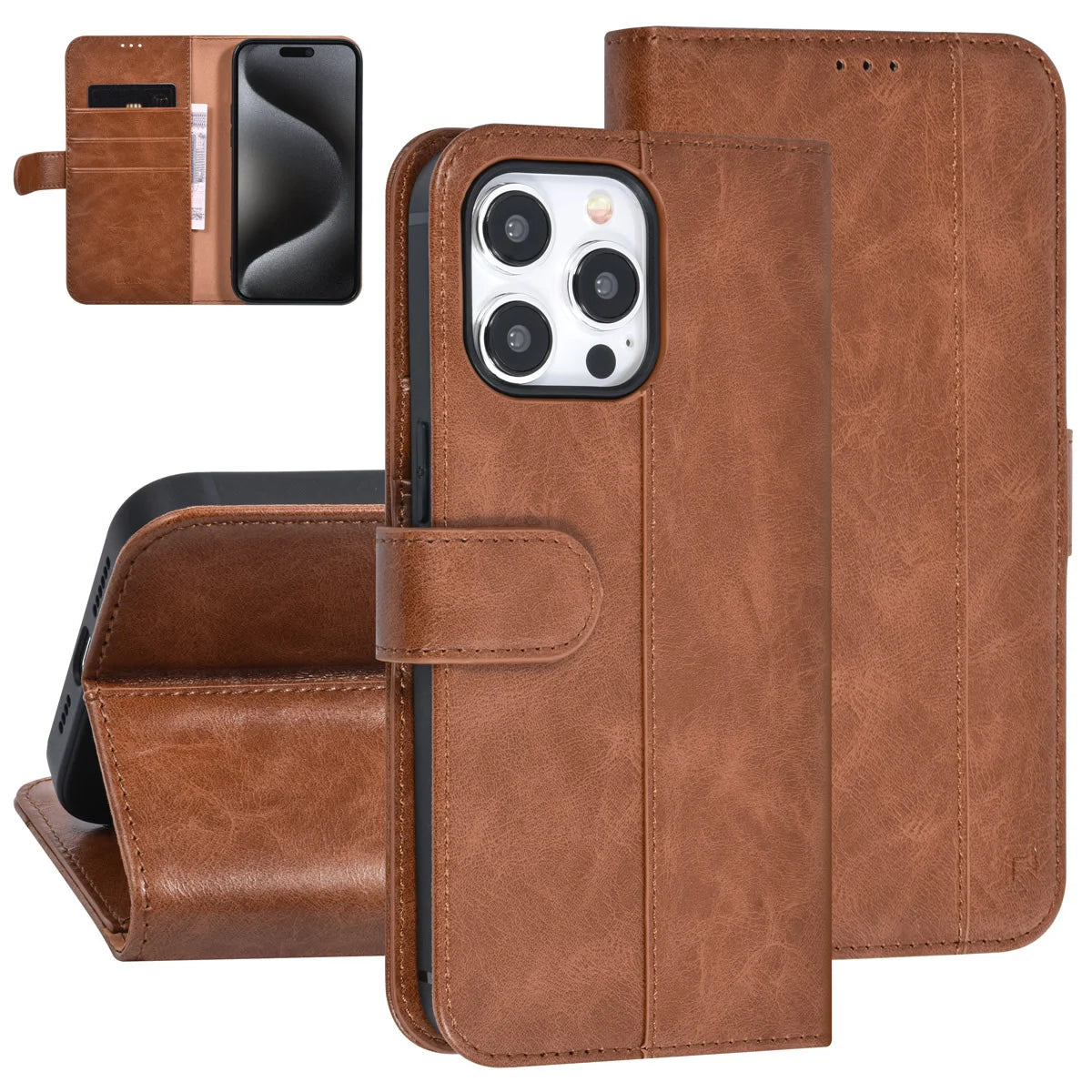 Tuniq iPhone 15 Pro Max - Θήκη Πορτοφόλι από Δερματίνη με Stand - Καφέ