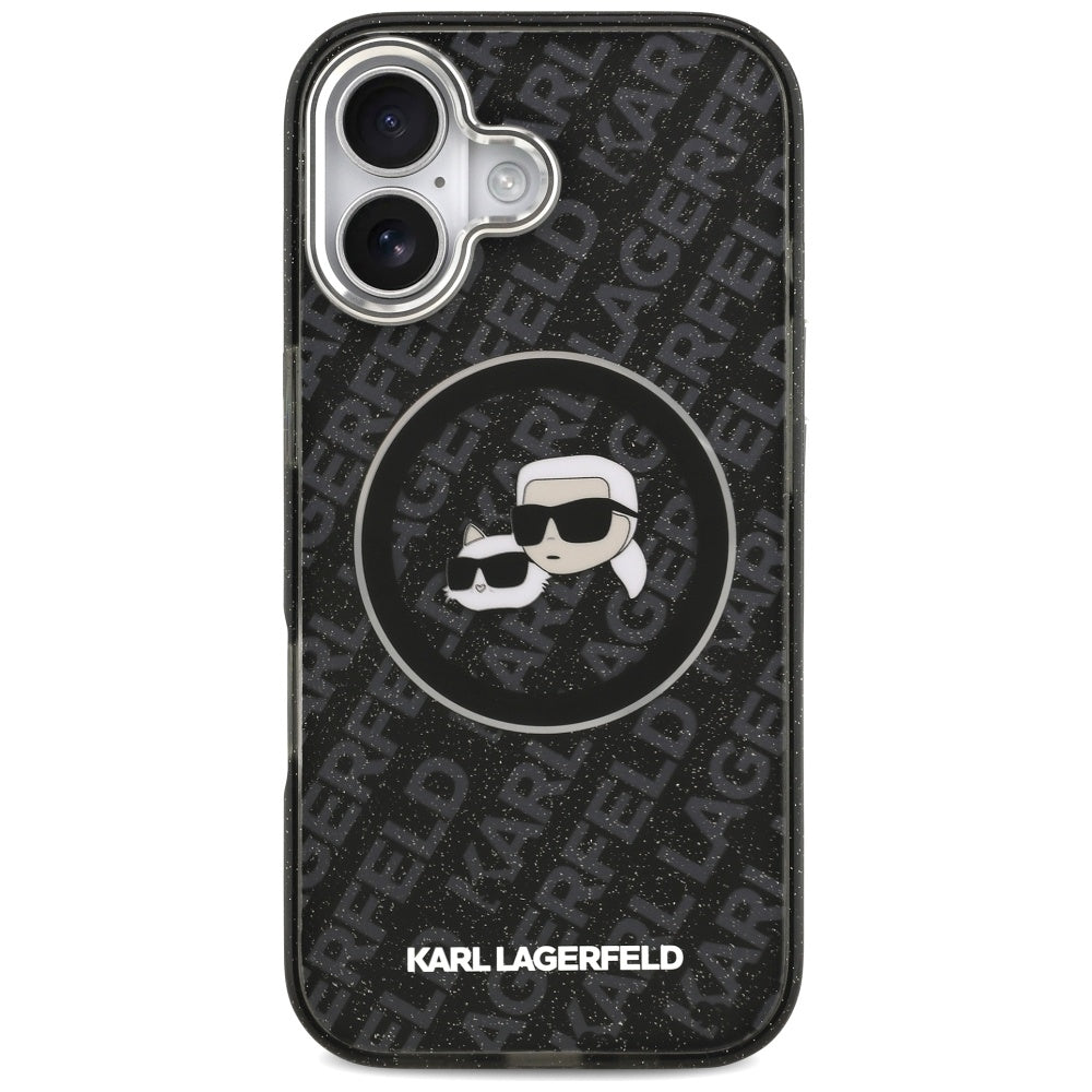 Karl Lagerfeld iPhone 17 - IML Glitter Karl and Choupette Heads Logo MagSafe - Σκληρή Θήκη με Πλαίσιο Σιλικόνης - Black - KLHMP17SHMKBKCHOK