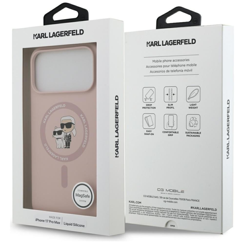 Karl Lagerfeld iPhone 17 Pro Max - Silicone Karl and Choupette Ring MagSafe Θήκη Σιλικόνης - Pink - KLHMP17XSCMKCRHP