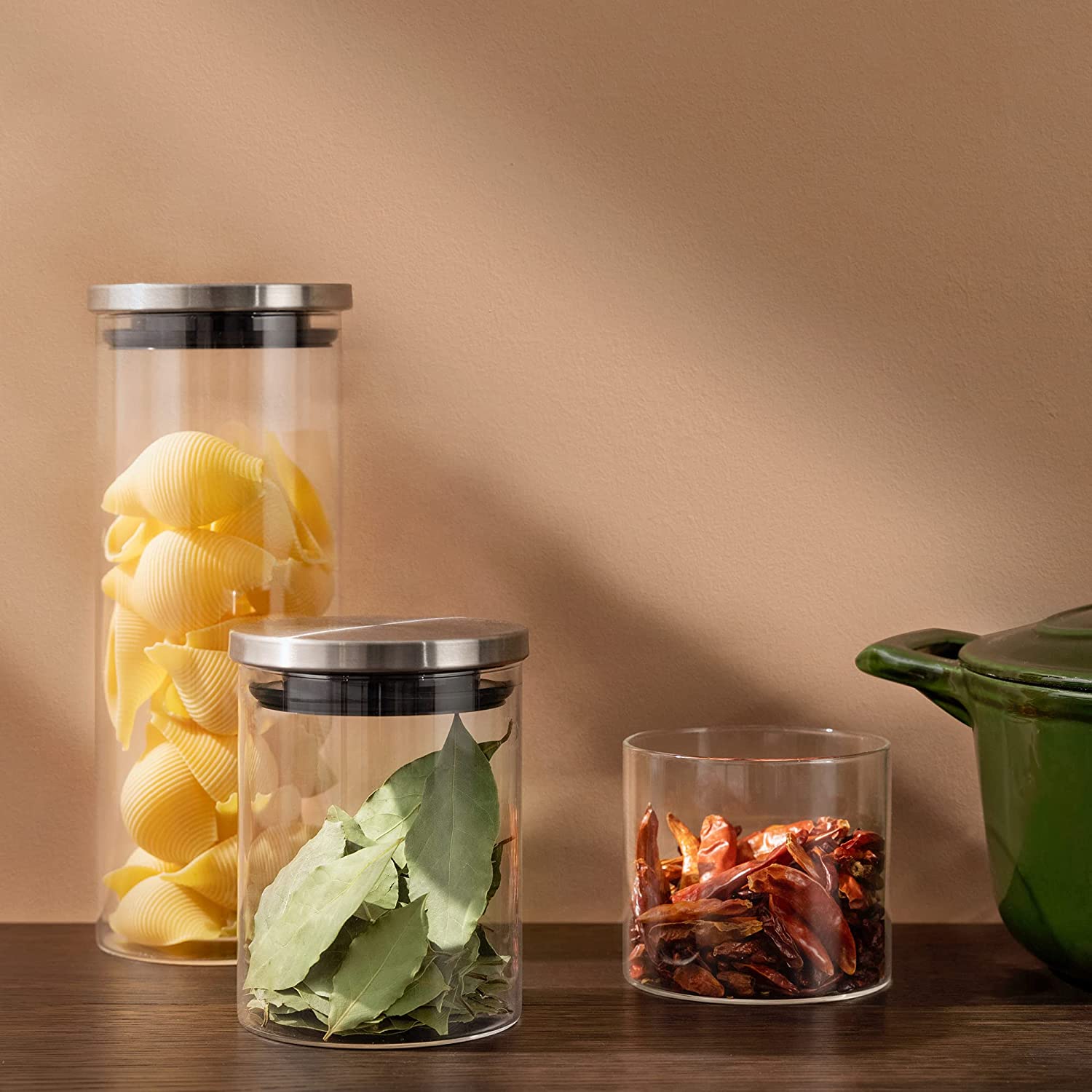 Navaris Σετ 4 Γυάλινα Βάζα Αποθήκευσης με Καπάκι - Διάφανα - 53084.01.04