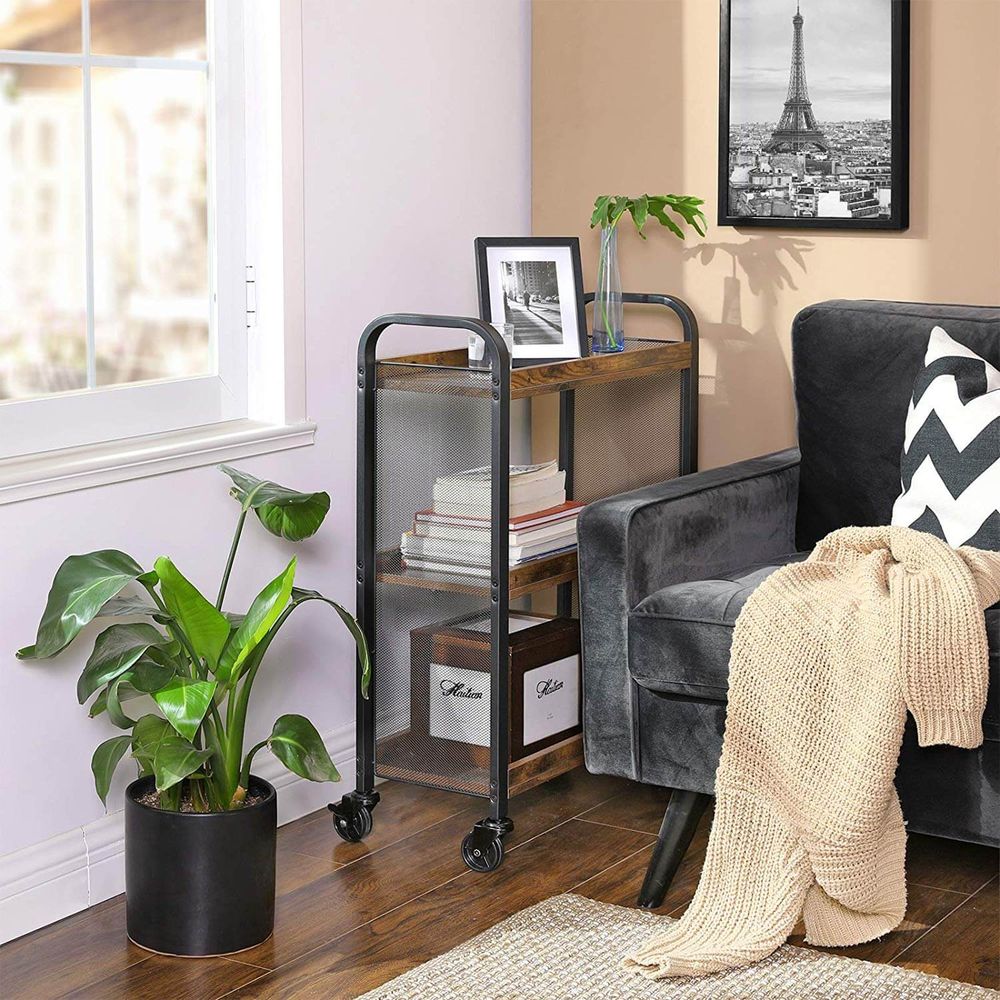 Vasagle Καρότσι Οργάνωσης και Αποθήκευσης με 3 Ξύλινα Ράφια - 66 x 26 x 85 cm - Vintage Brown / Black - LRC66BX