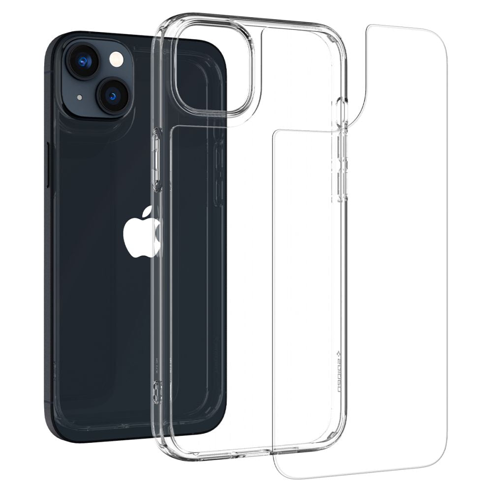 Spigen iPhone 14 Plus / iPhone 15 Plus Quartz Hybrid Θήκη με Πλαίσιο Σιλικόνης και Όψη Γυαλιού Tempered Glass - Crystal Clear