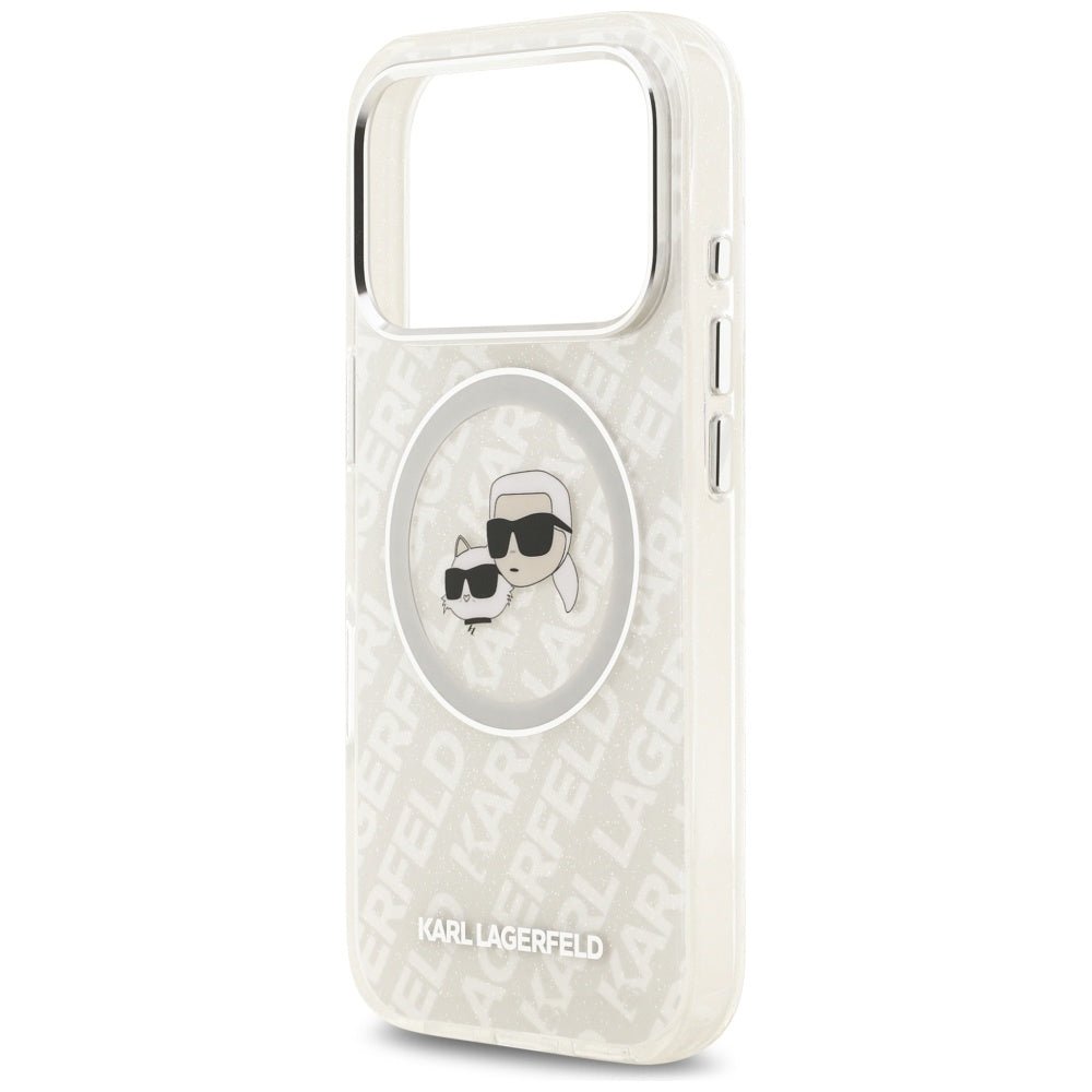 Karl Lagerfeld iPhone 17 Pro Max - IML Glitter Karl and Choupette Heads Logo MagSafe - Σκληρή Θήκη με Πλαίσιο Σιλικόνης - Grey - KLHMP17XHMKBKCHOG