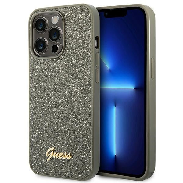 Guess iPhone 14 Pro Max Glitter Script Σκληρή Θήκη με Πλαίσιο Σιλικόνης - Green - GUHCP14XHGGSHN