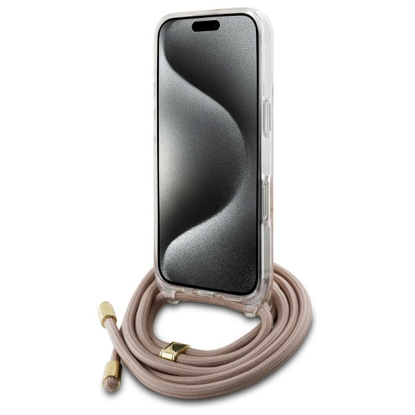 Guess iPhone 16 Pro - Crossbody Cord 4G Print - Σκληρή Θήκη με Πλαίσιο Σιλικόνης και Λουράκι - Pink - GUHCP16LHC4SEP