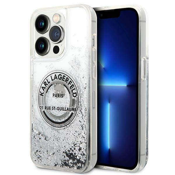 Karl Lagerfeld iPhone 14 Pro Max - Liquid Glitter RSG Σκληρή Θήκη με Πλαίσιο Σιλικόνης - Διάφανη / Silver - KLHCP14XLCRSGRS