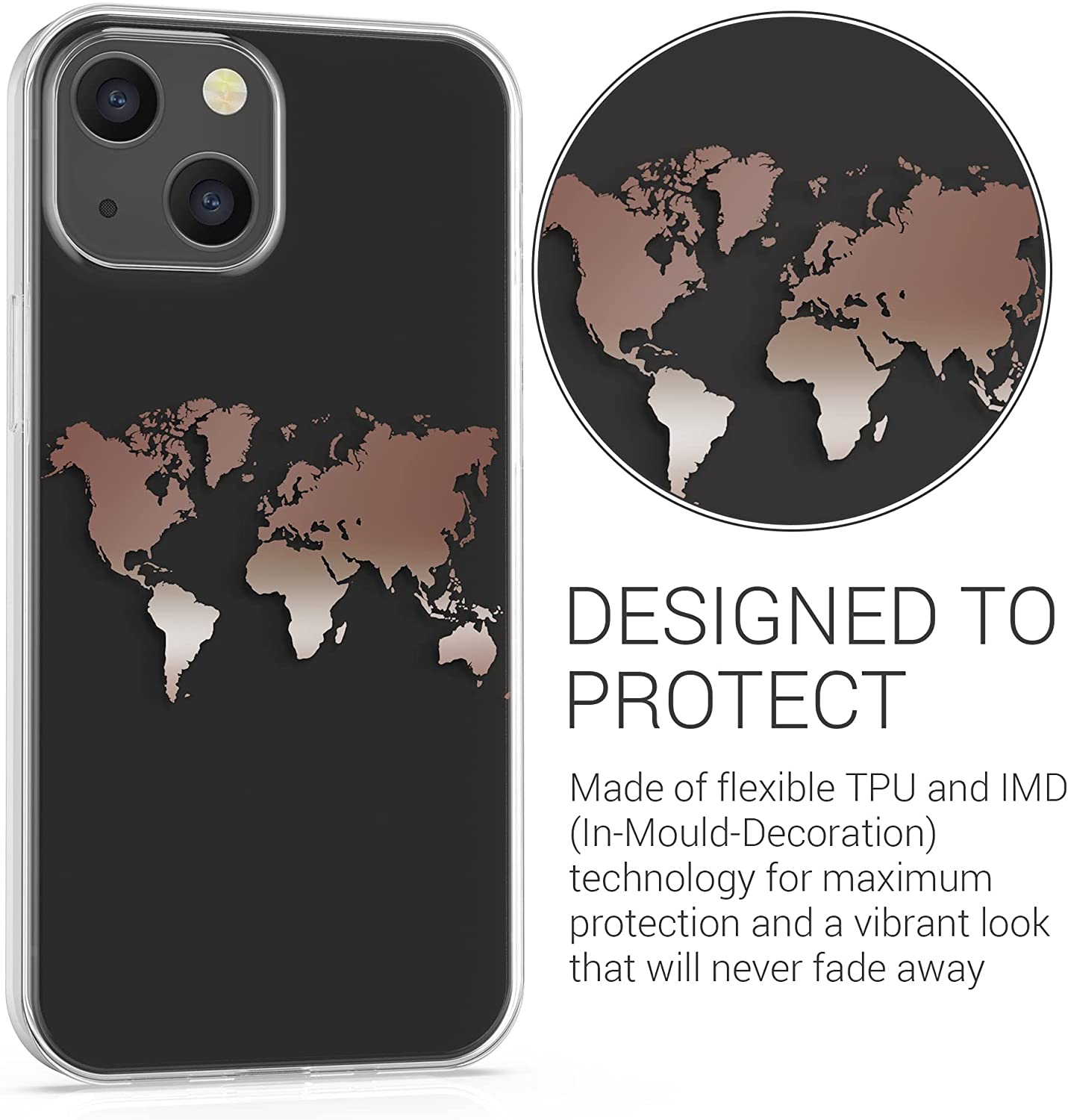 KW iPhone 13 Θήκη Σιλικόνης TPU Design Travel Outline - Διάφανη / Rose Gold - 57143.06