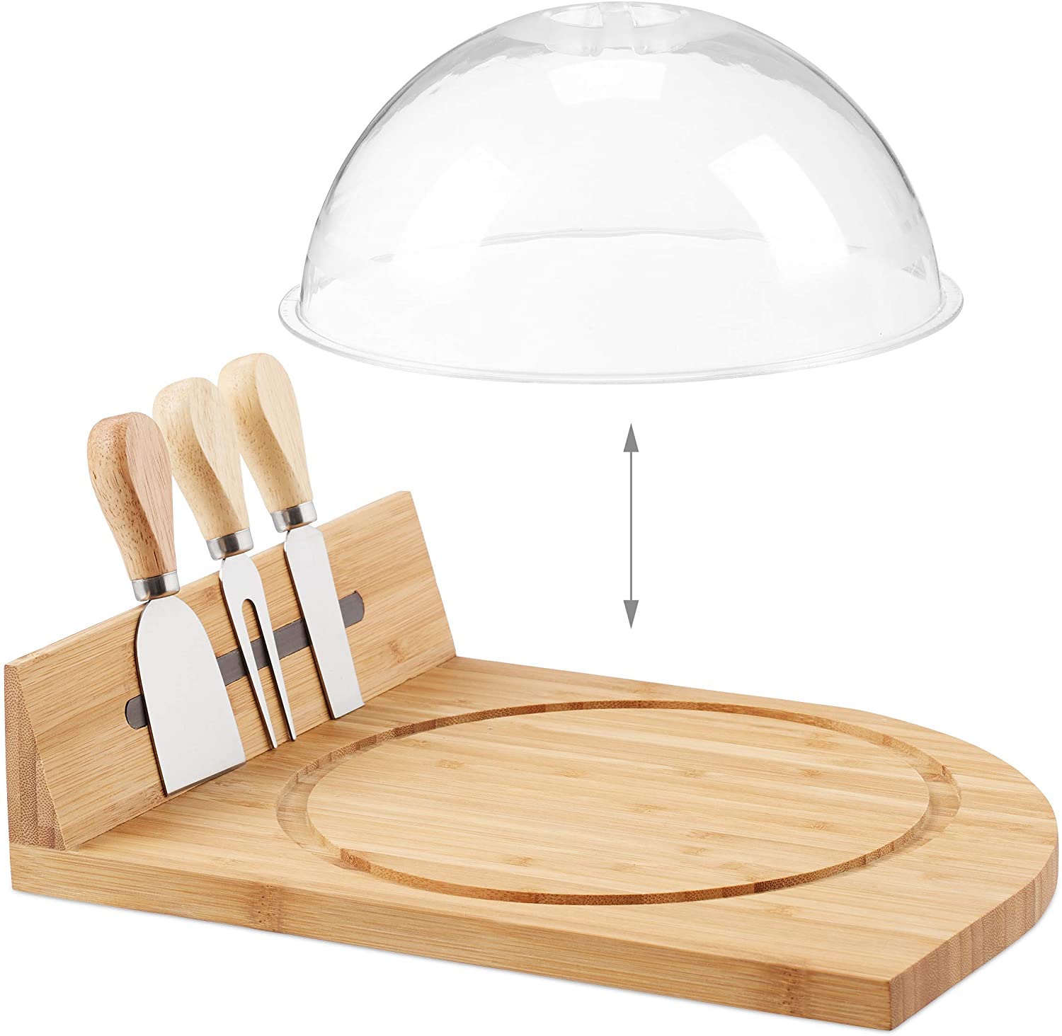 Relaxdays Δίσκος για Τυριά από Μπαμπού με Καπάκι και Αξεσουάρ Κοπής - Natural - 4052025261221