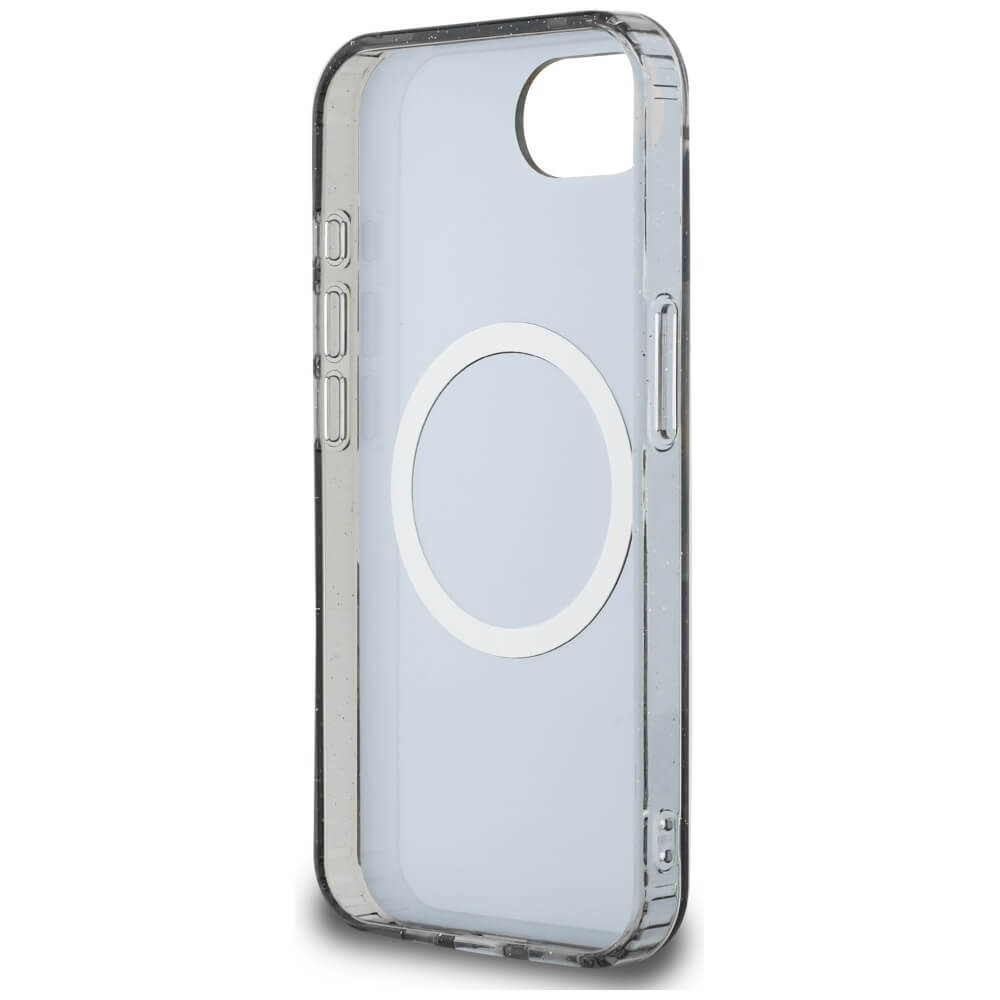 Guess iPhone 16e - IML Metal Glitter Flowers Triangle MagSafe - Σκληρή Θήκη με Πλαίσιο Σιλικόνης και MagSafe - Black - GUHMPSE4HFLPEDK