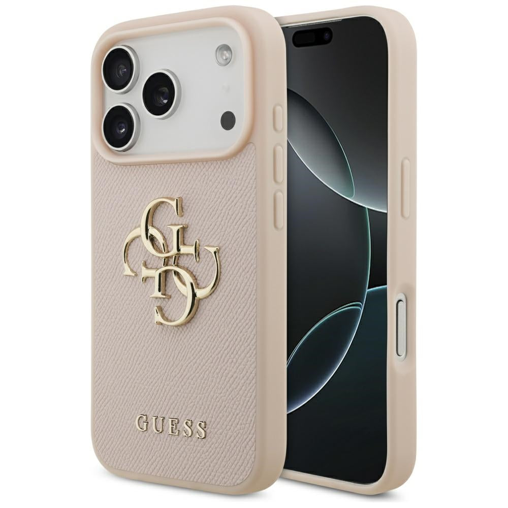 Guess iPhone 17 Pro - Grained Big 4G and Classic Logo - Σκληρή Θήκη με Επένδυση από Οικολογικό Δέρμα - Pink - GUHCP17LPGT4MBP