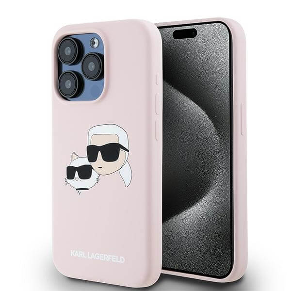 Karl Lagerfeld iPhone 15 Pro Max - Silicone Karl and Choupette - Θήκη Σιλικόνης με MagSafe - Pink - KLHMP15XSKCHPPLP