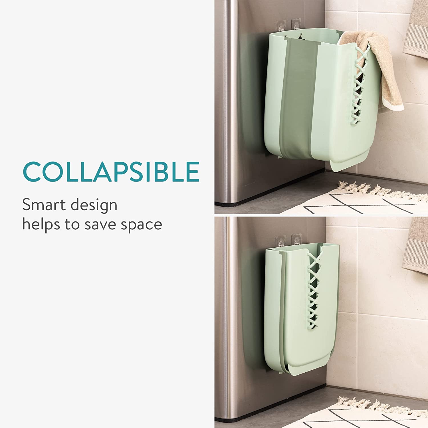 Navaris Κρεμαστό Πτυσσόμενο Πλαστικό Καλάθι Απλύτων - Green - 58400.07