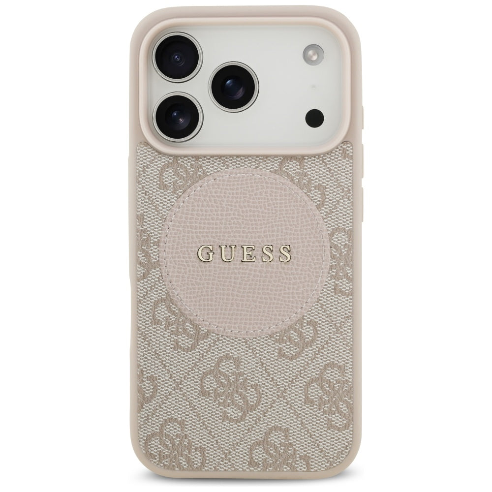 Guess iPhone 17 Pro - 4G Circle Classic Logo MagSafe - Θήκη με Επένδυση Συνθετικού Δέρματος - Pink - GUHMP17LP4PGRSGP