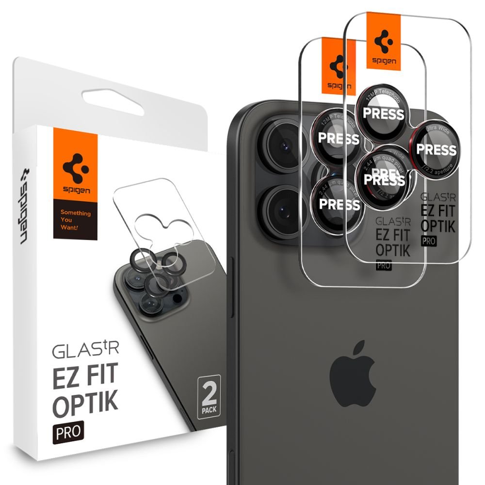 Spigen iPhone 14 Pro / 14 Pro Max / 15 Pro / 15 Pro Max / 16 Pro / 16 Pro Max Optik Pro Glas.TR EZ Fit Αντιχαρακτικό Γυαλί για την Κάμερα - 2 Τεμάχια - Black