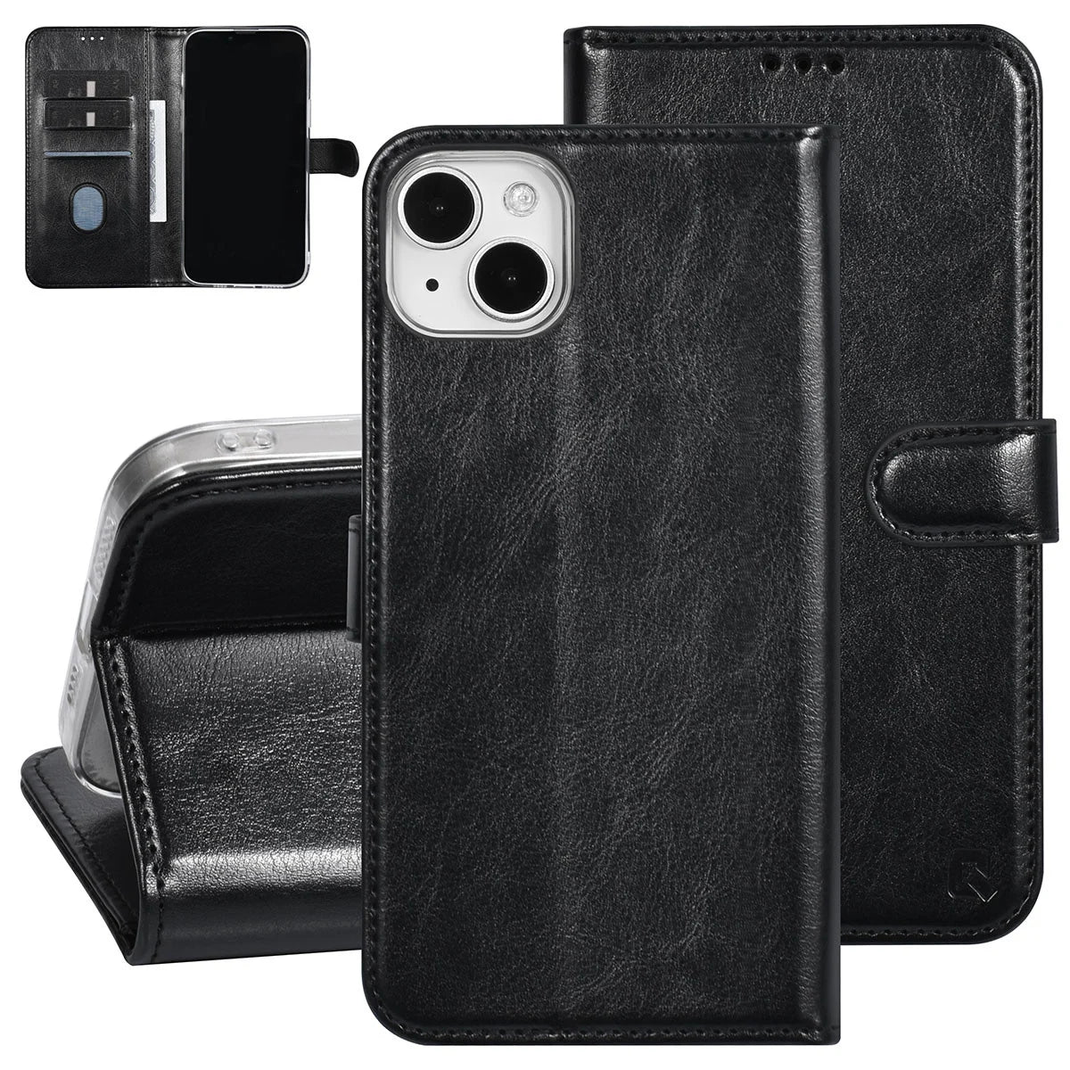 Tuniq iPhone 15 Plus / 14 Plus - Θήκη Πορτοφόλι Stand από Δερματίνη - Μαύρη