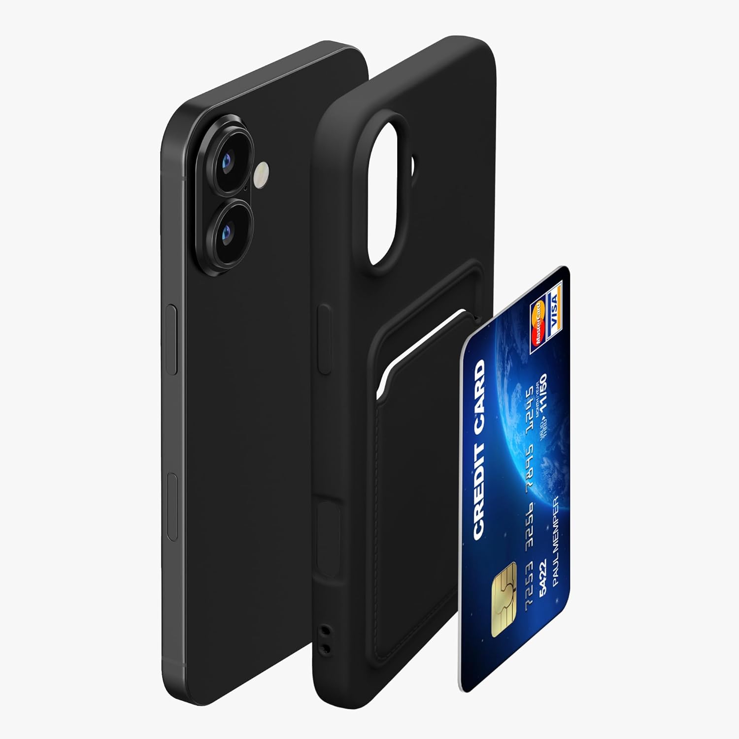 KW iPhone 16 Plus Θήκη Σιλικόνης TPU με Υποδοχή για Κάρτα - Black
