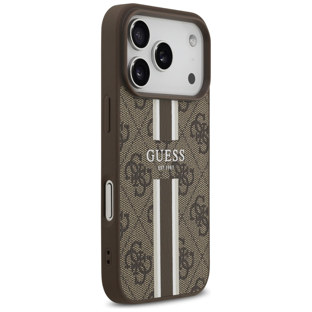 Guess iPhone 17 Pro - 4G Printed Stripes MagSafe - Θήκη με Επένδυση Συνθετικού Δέρματος - Brown - GUHMP17LP4RPSW