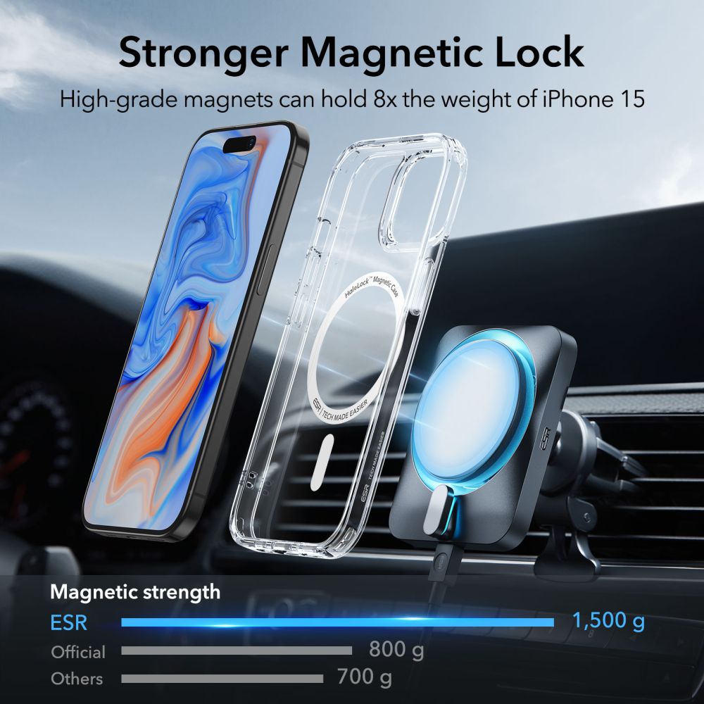ESR iPhone 15 Classic Hybrid Halolock Σκληρή Θήκη με Πλαίσιο Σιλικόνης και MagSafe - Διάφανη