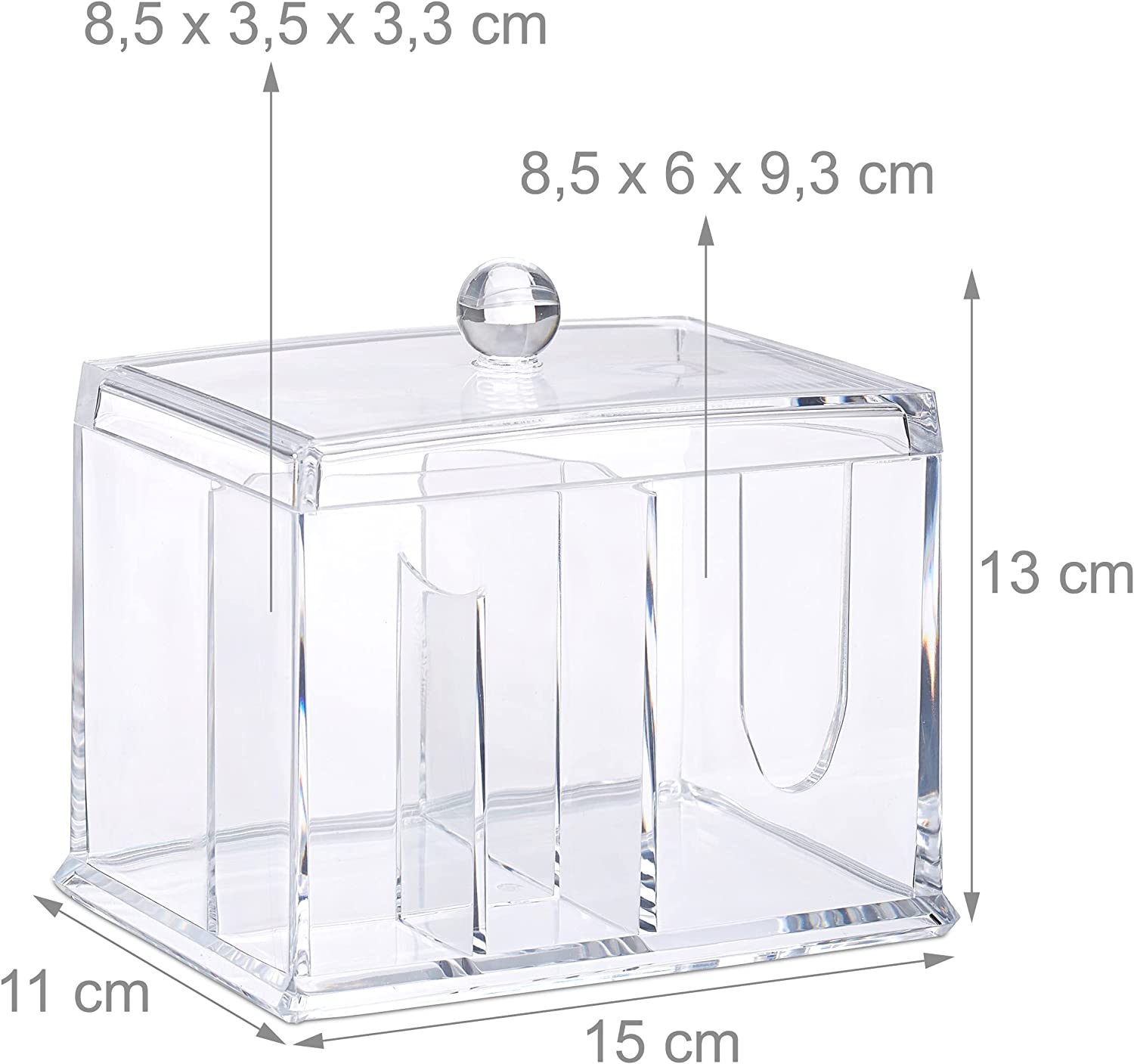 Relaxdays Ακρυλικό Κουτί Αποθήκευσης για Μπατονέτες και Δίσκους Ντεμακιγιάζ - Clear - 4052025928674