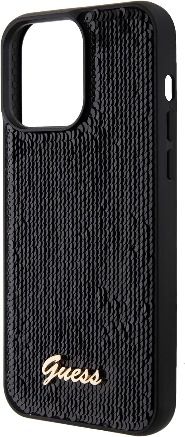 Guess iPhone 15 Pro Max - Sequin Script Metal Σκληρή Θήκη με Επένδυση από Παγέτες - Black - GUHCP15XPSFDGSK