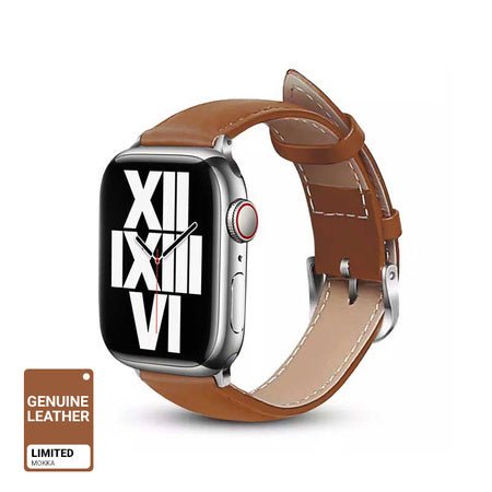 Crong Λουράκι Apple Watch 2 / 3 / 4 / 5 / 6 / 7 / 8 / 9 / SE / SE 2 - 38 / 40 / 41 mm από Γνήσιο Δέρμα - Noble Band - Mokka