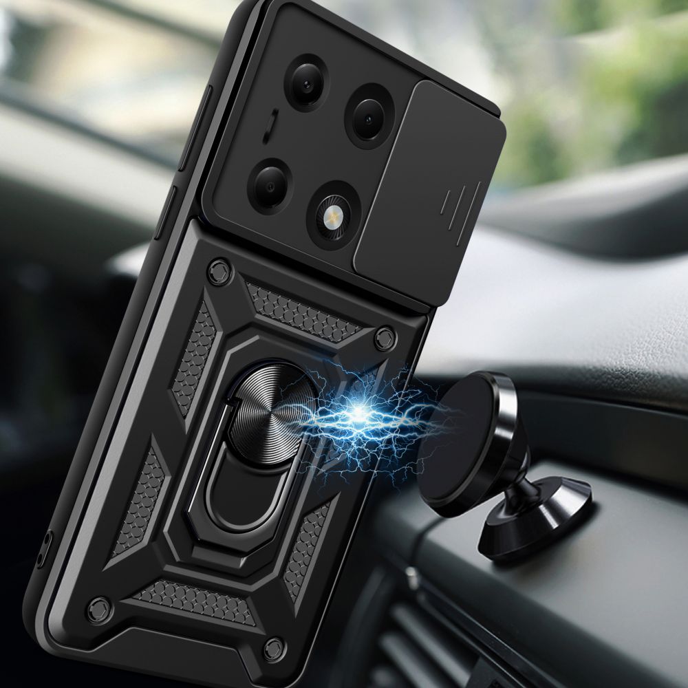 Tech - Protect Xiaomi Redmi Note 13 Pro 4G / Poco M6 Pro 4G Camshield Pro Σκληρή Θήκη με Πλαίσιο Σιλικόνης και Δαχτυλίδι Συγκράτησης - Black