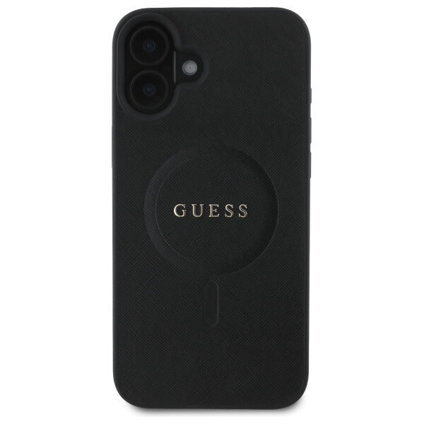 Guess iPhone 16 - Saffiano Classic Logo - MagSafe Σκληρή Θήκη με Πλαίσιο Σιλικόνης - Black - GUHMP16SPSAHMCK