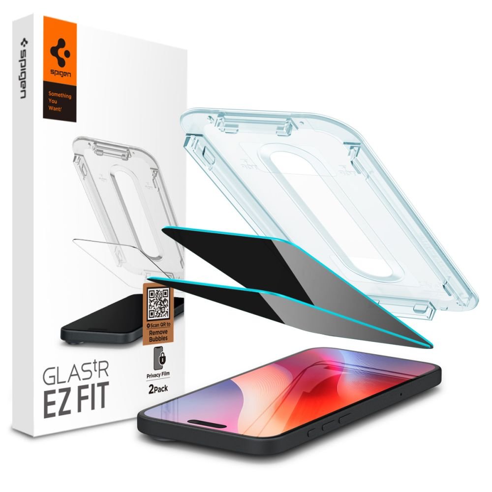 Spigen iPhone 16 Pro / iPhone 17 / iPhone 17 Pro Glas.TR Privacy EZ Fit 9H Αντιχαρακτικό Γυαλί Οθόνης - 2 Τεμάχια - Black - AGL07929