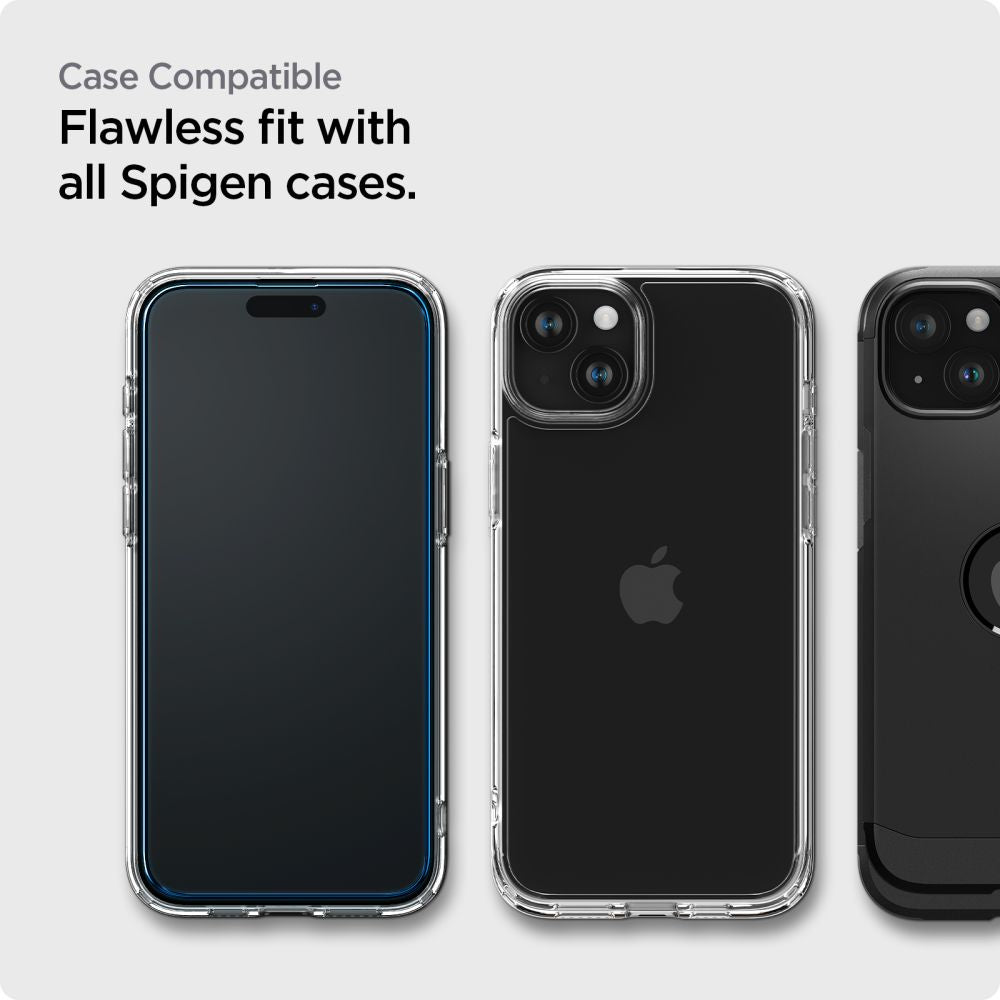 Spigen iPhone 15 FC AlignMaster 2.5D Full Screen Case Friendly Tempered Glass Αντιχαρακτικό Γυαλί Οθόνης 9H - 2 Τεμάχια - Black